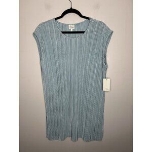 Ava James Light Blue Ribbed Sleeveless Tunic Top Blouse Womens Size Large NWT